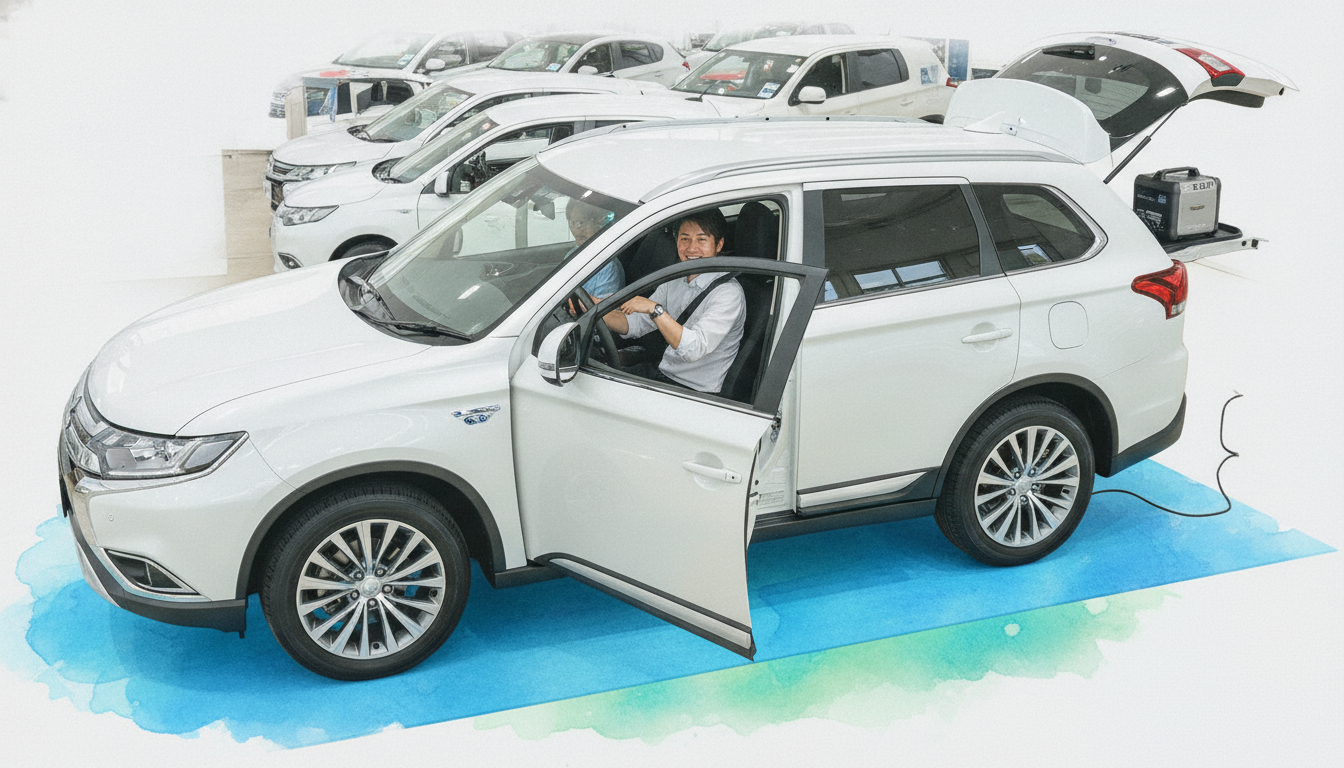 アウトランダーPHEV 2.0 G ナビパッケージ 4WD 純正Bluetooth付フルセグナビ 1500wh電源付 衝突軽減ブレーキ ETC プッシュスタート オートライト 電動パーキングブレーキ ハンドルヒーター 前席シートヒーター パドルシフト 電動テールゲート